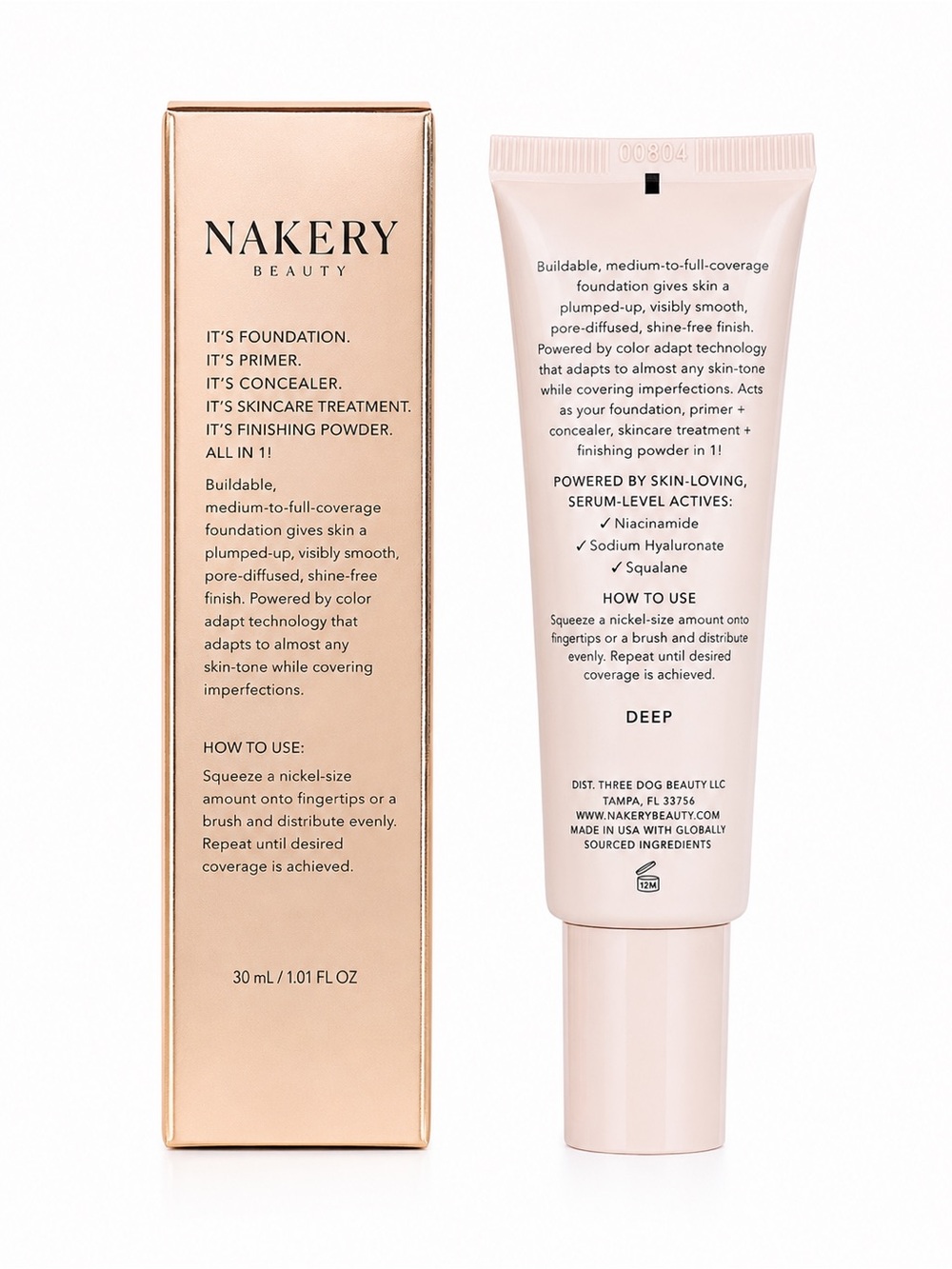 Nakery Skip the Line Plumping Velvet Serum Foundation Shade Deep 30ml New in Box - Picture 4 of 4